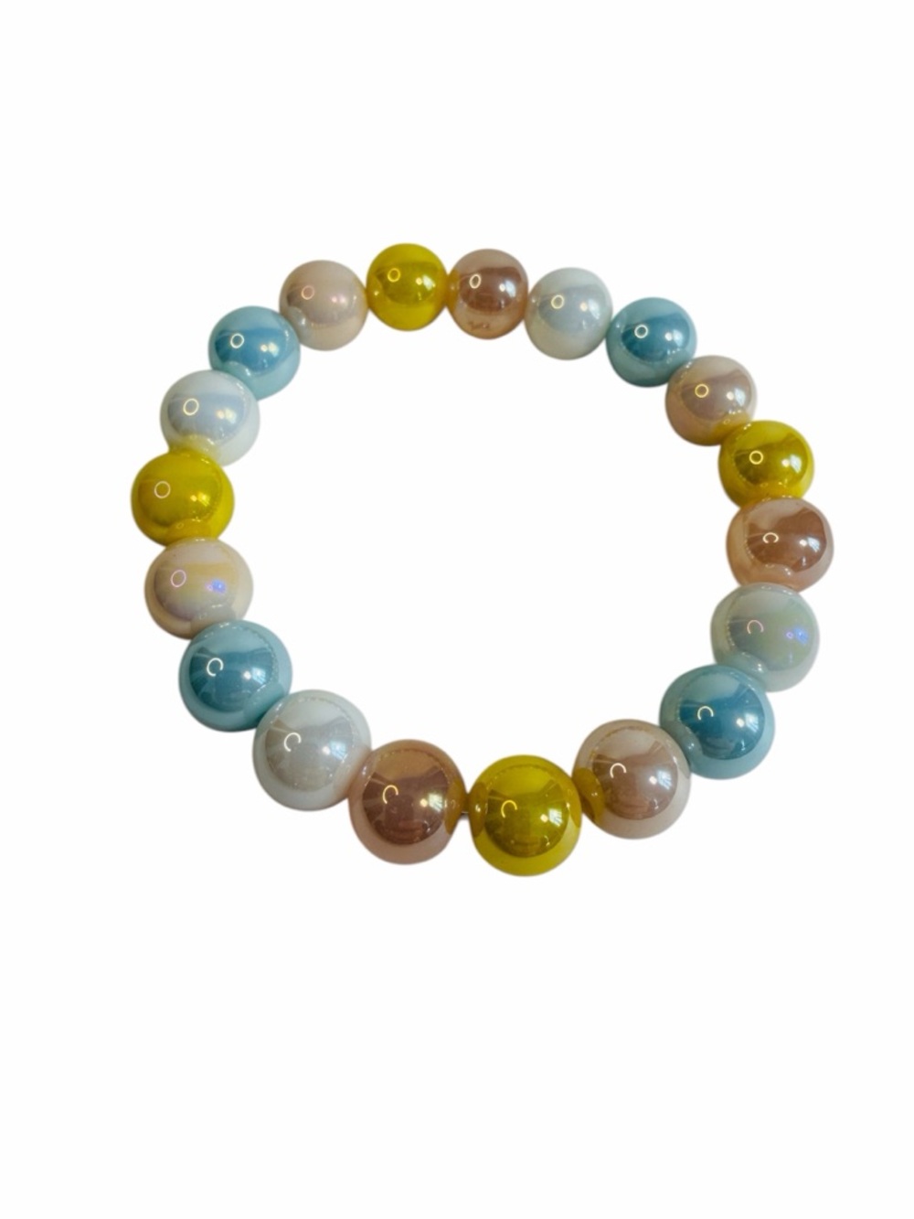 Colorful Pastel Beaded Stretch Bracelet - Yellow, Blue, Peach, White